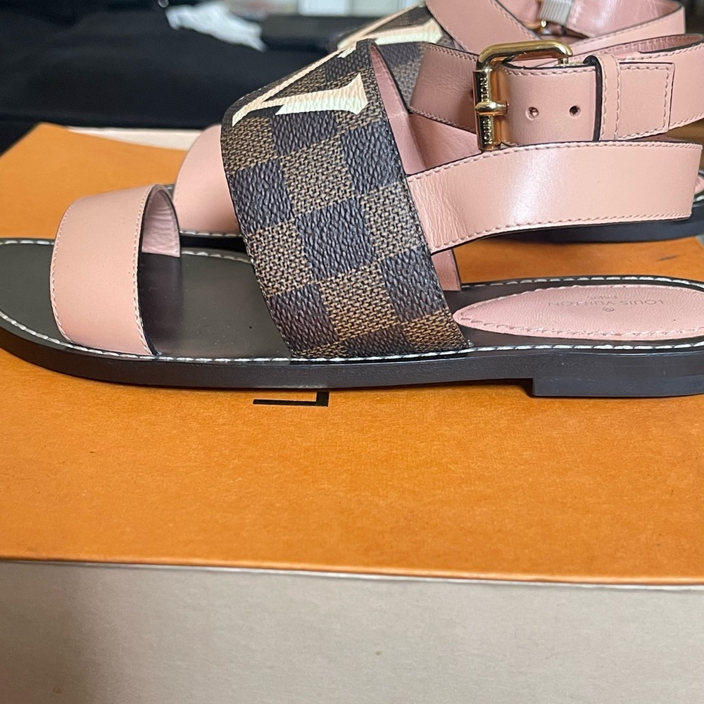Louis Vuitton Calfskin Damier Ebene Passenger Flat Sandals - Picture 8 of 10